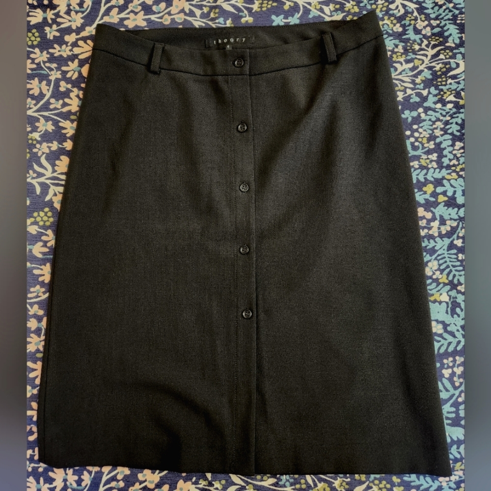 *Women's Theory Wool Blend Black Button-down Skirt Size 4